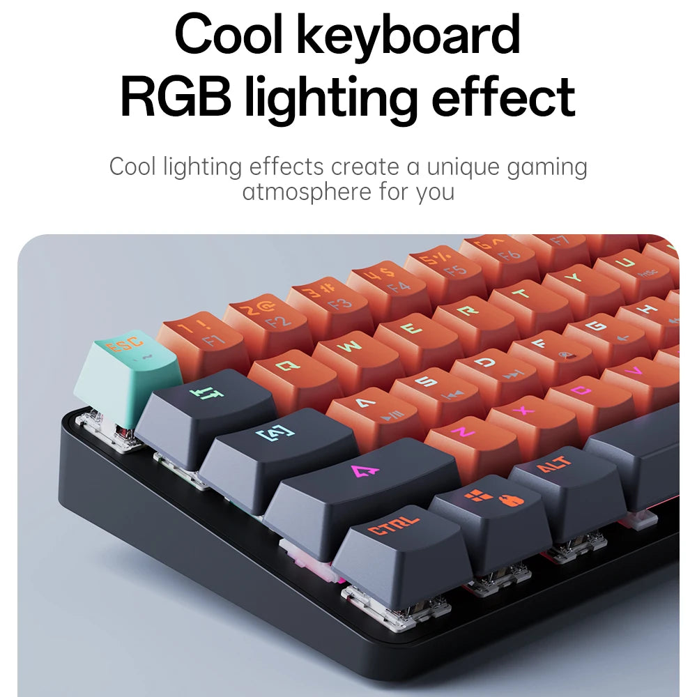 MKA610 USB Mini Mechanical Gaming Wired Keyboard Red Switch 61 Key Gamer for Computer PC Laptop Detachable Cable