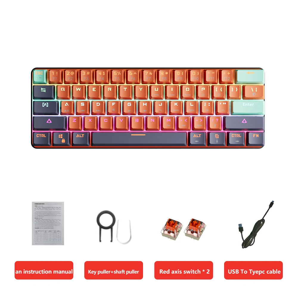 MKA610 USB Mini Mechanical Gaming Wired Keyboard Red Switch 61 Key Gamer for Computer PC Laptop Detachable Cable