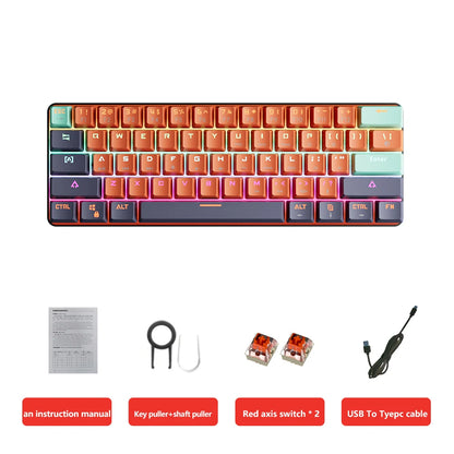 MKA610 USB Mini Mechanical Gaming Wired Keyboard Red Switch 61 Key Gamer for Computer PC Laptop Detachable Cable