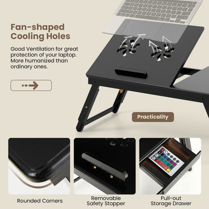 Portable Bamboo Laptop Lap Tray with Adjustable Legs and Tilting Top