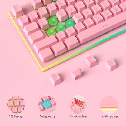 GT838 Gaming Keyboard and Mouse Combo, 104 Keys RGB Backlit Quiet Wired Keyboards for Laptop PC MAC, with Number Pad, Metal Panel, Anti-Ghosting, Pink