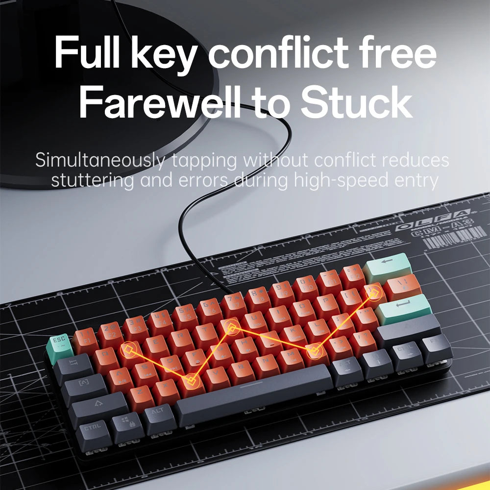 MKA610 USB Mini Mechanical Gaming Wired Keyboard Red Switch 61 Key Gamer for Computer PC Laptop Detachable Cable