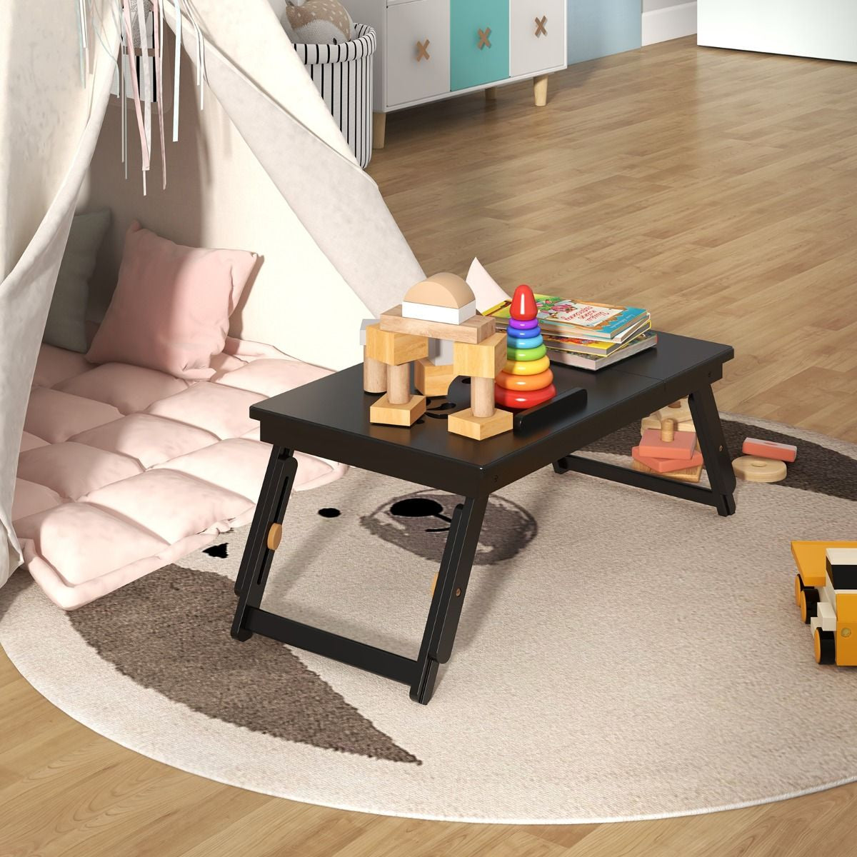 Portable Bamboo Laptop Lap Tray with Adjustable Legs and Tilting Top